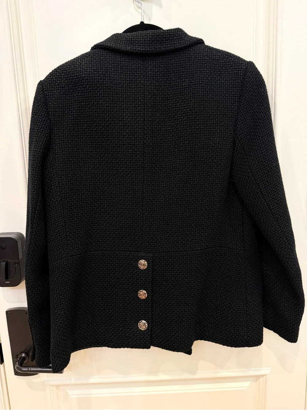 CHANEL Black Double-Breasted Blazer with Gold Buttons size 46